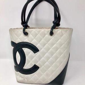 Cambon Small Tote White Black by CHANEL